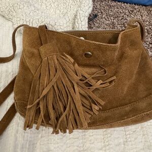 Suede Fringe Crossbody Bag - Brown